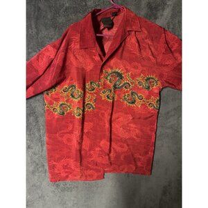 Vintage Korean C-Two Club Grunge Button Down Shirt Red Dragon Size XL Button Up